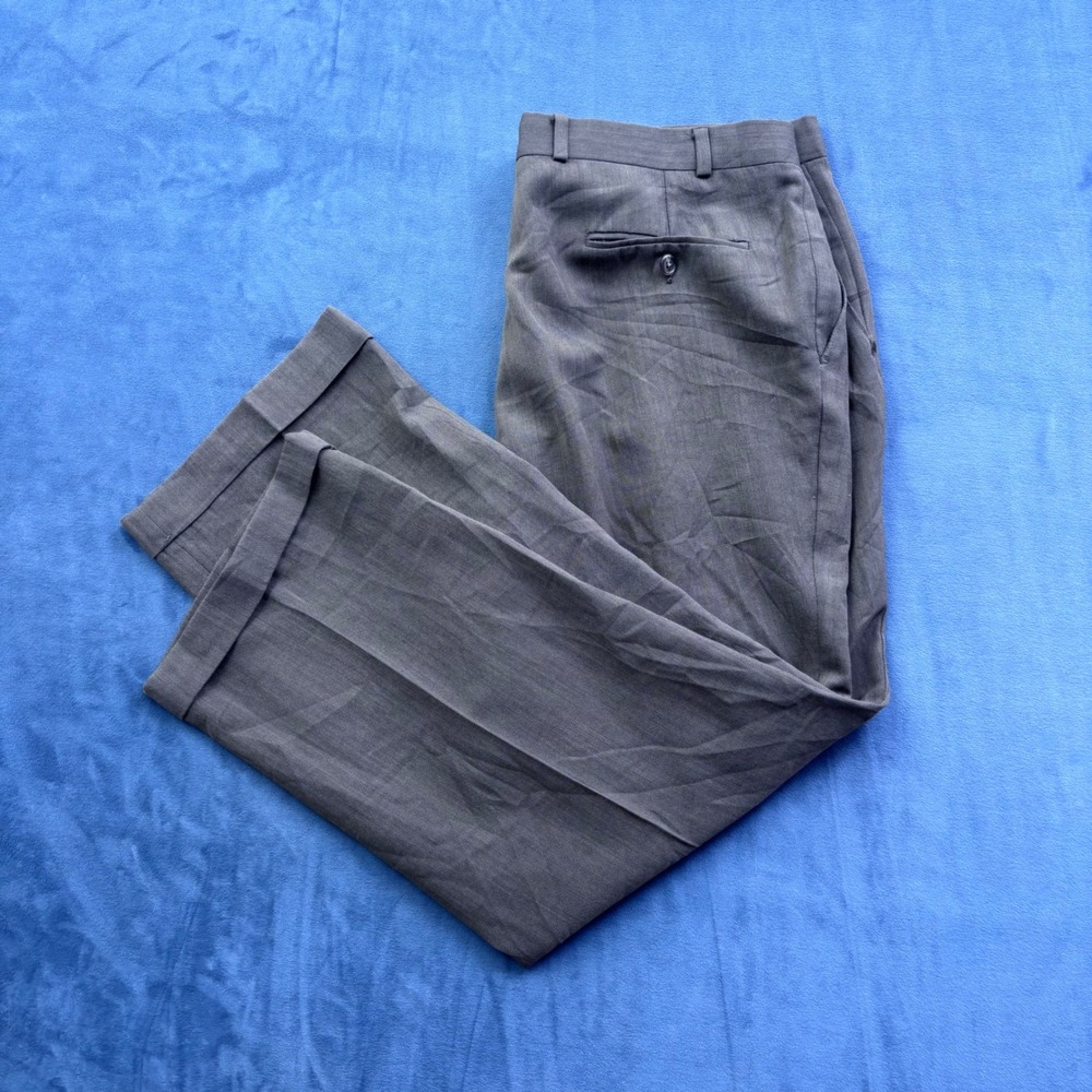 Lauren Ralph Lauren Mens Gray Herringbone Pleated Cuffed Dress Pants 39x28.5